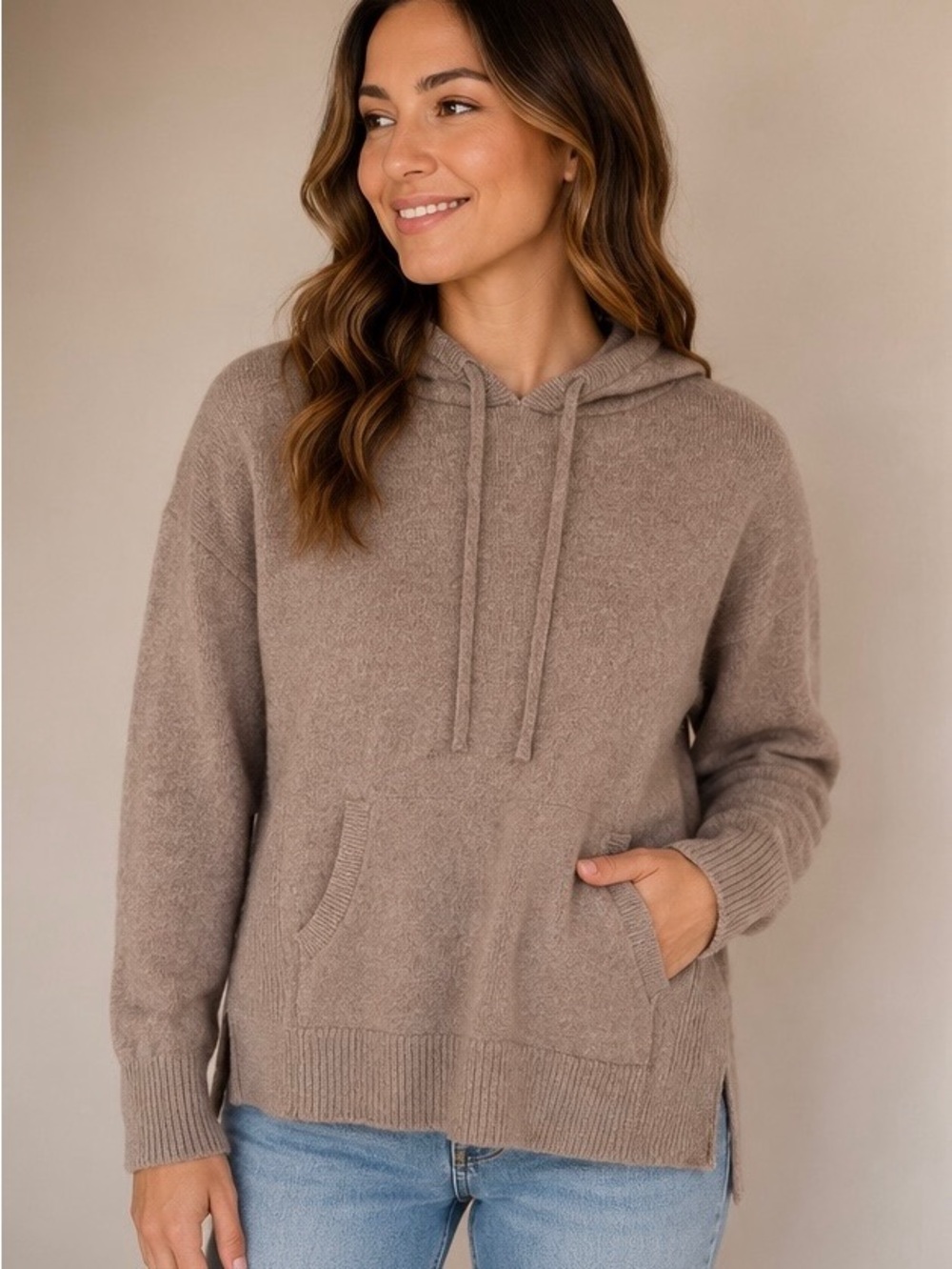 F&F Taupe 100% cashmere Hooded Sweater